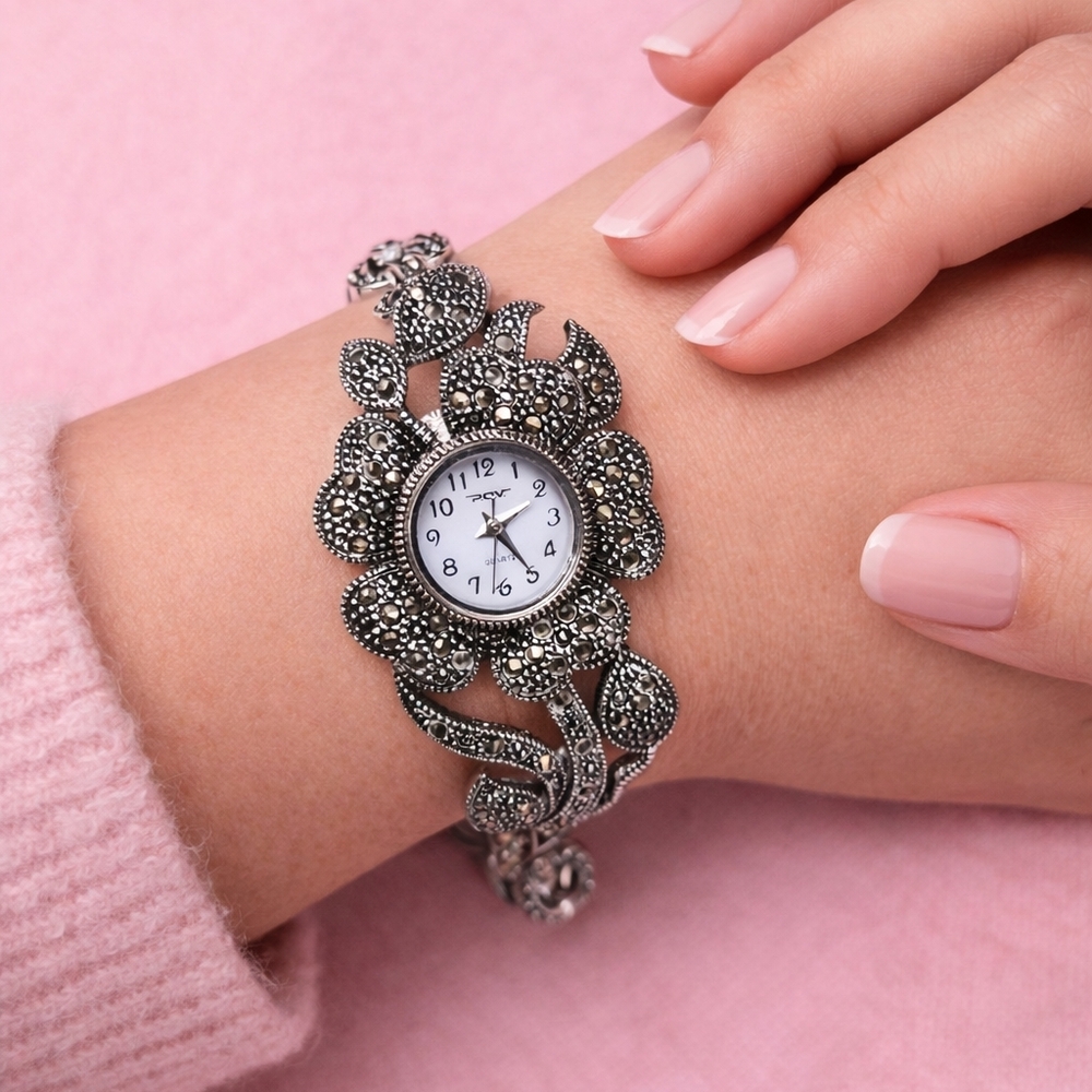 Elegant 926 Silver Floral Women's Watch " Jade Angel"  Mother Of Pearl